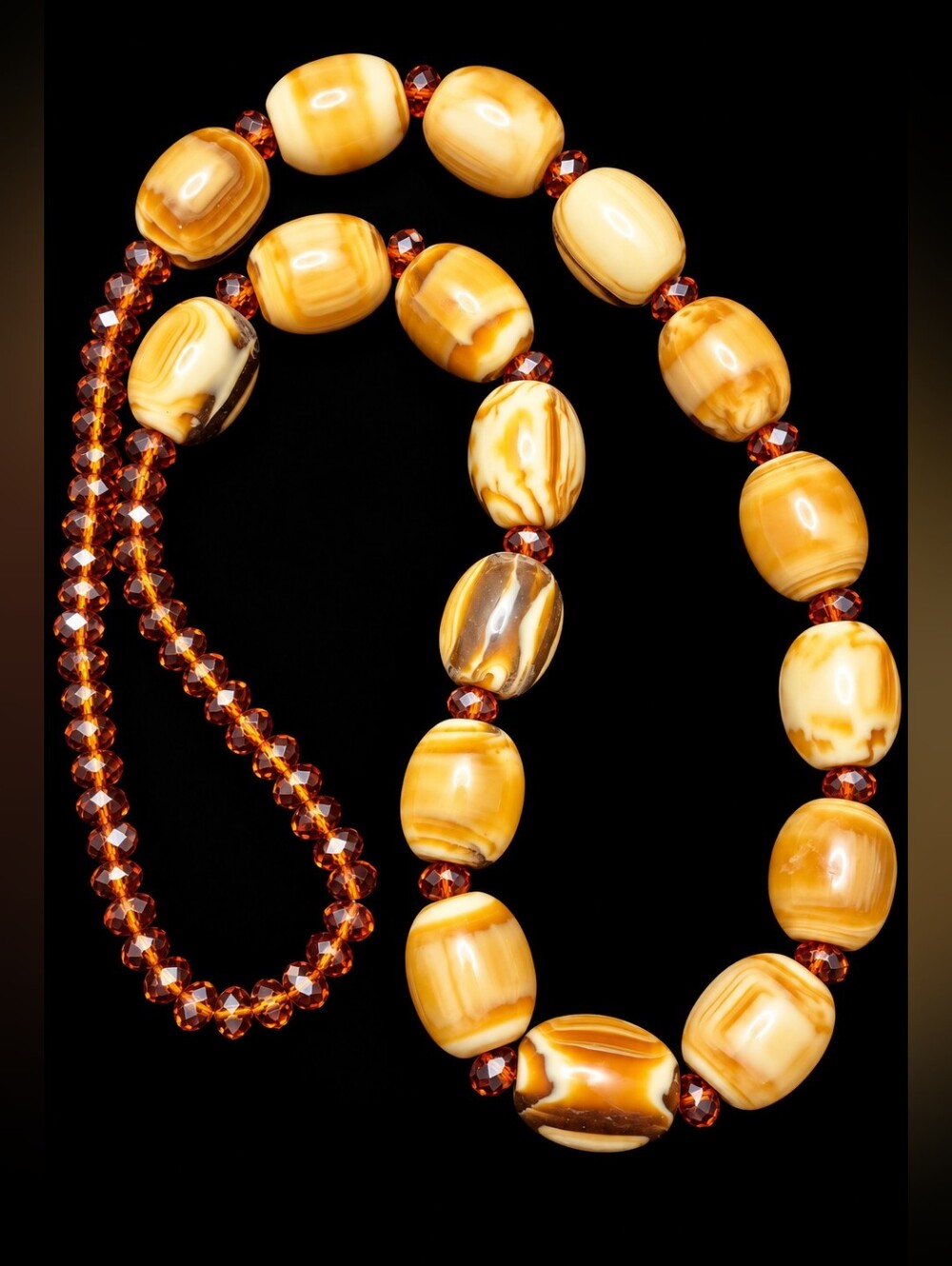 Vintage Necklace Marbled Bakelite Style Lucite Beads Amber Glass